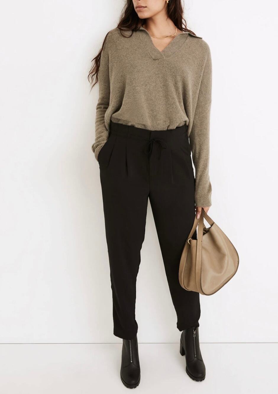 Madewell Drapey Drawstring Paperbag Pants Womens 4 Black Crepe Pockets High Rise